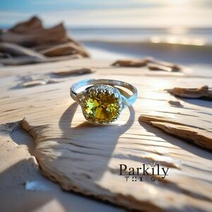 Handcrafted sparkly ring made with light topaz (yellow) Swarovski crystal